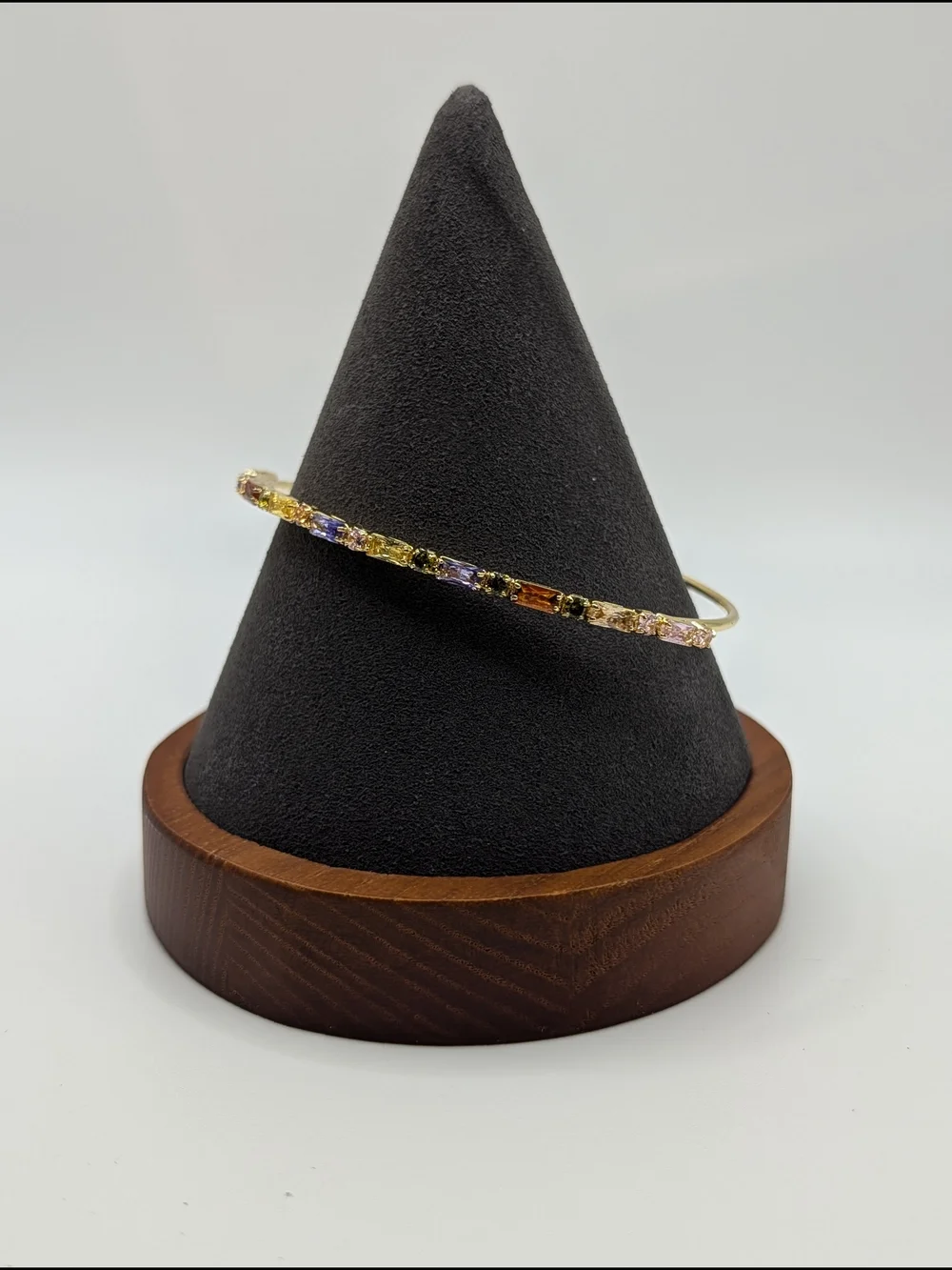 18k Gold Plate Multi-Stone Cuff Bracelet - Colorful Glass Gems - Picture 4 of 5
